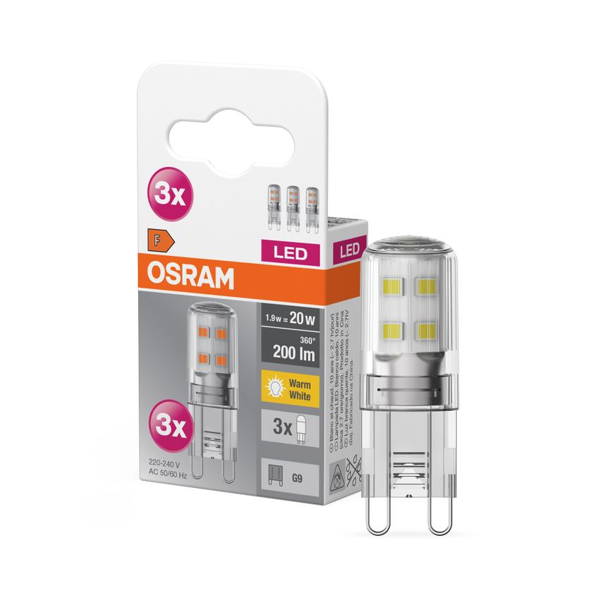 Żarówka LED x3 Kapsułka G9 1.9W = 20W 200lm 2700K Ciepła 300° BASE Osram