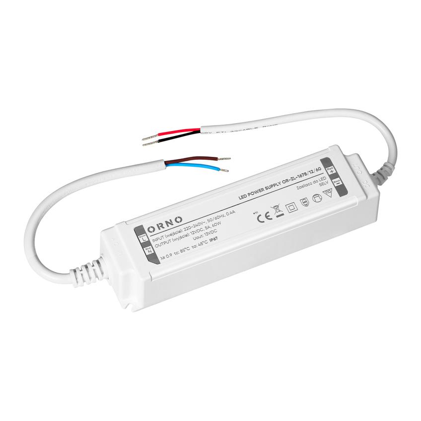 Zasilacz LED , hermetyczny, 12V, 60W, IP67, plastikowa obudowa OR-ZL-1678/12/60 ORNO