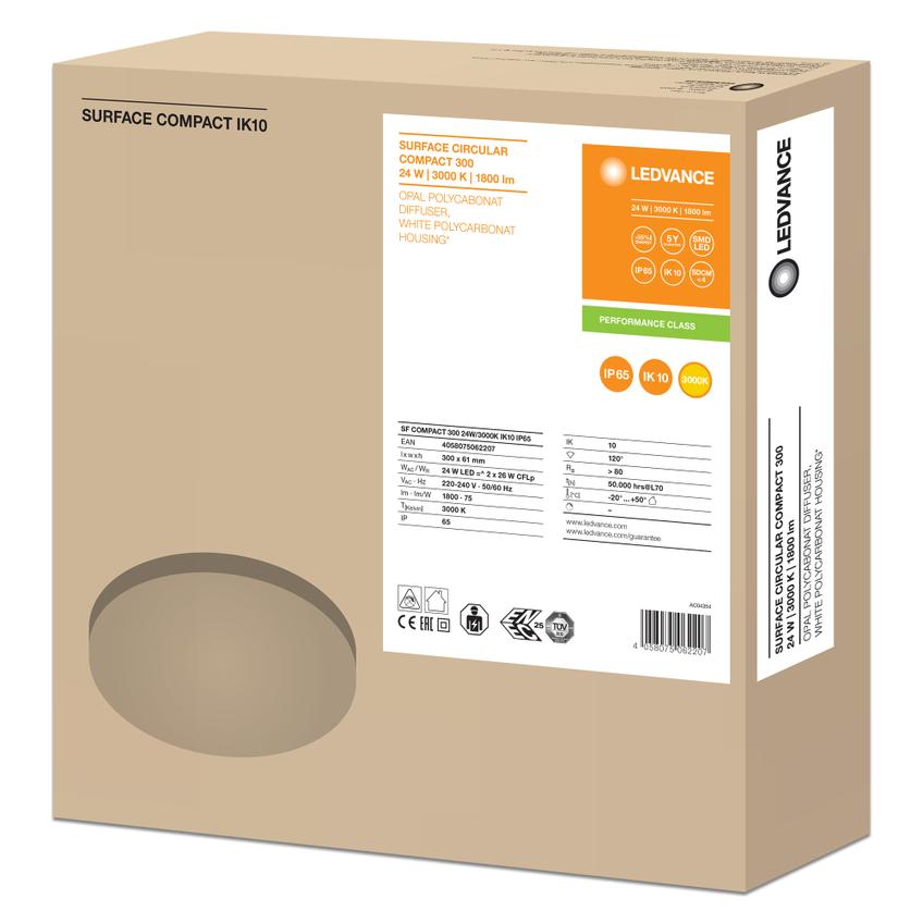 Oprawa ścienna o dużej odporności na uderzenia Surface Compact 300 24W 3000K IK10 IP65