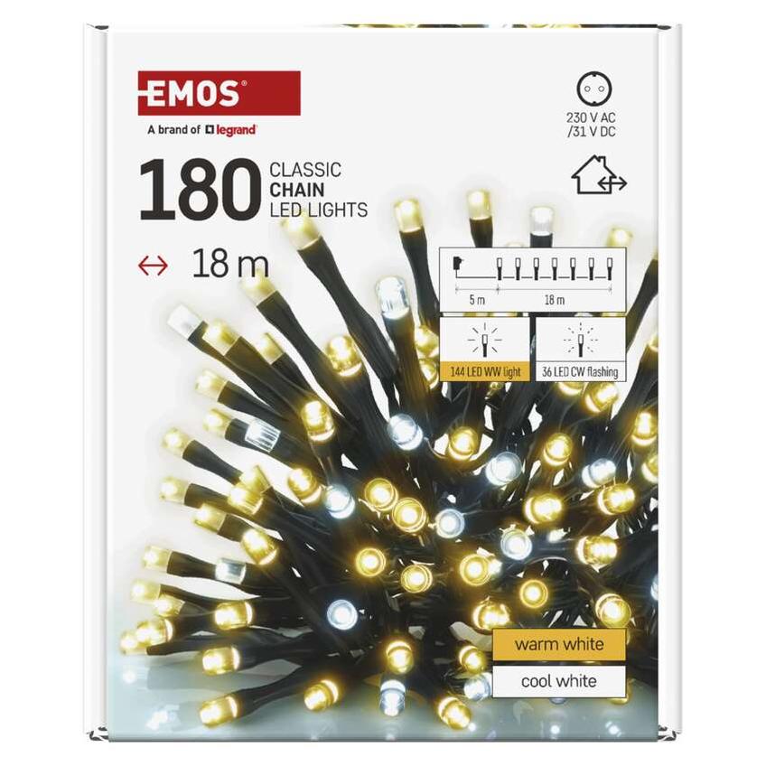 Migające światełka lampki choinkowe ciepłe/zimne led 180LED 18m CLASSIC D4AN03 EMOS