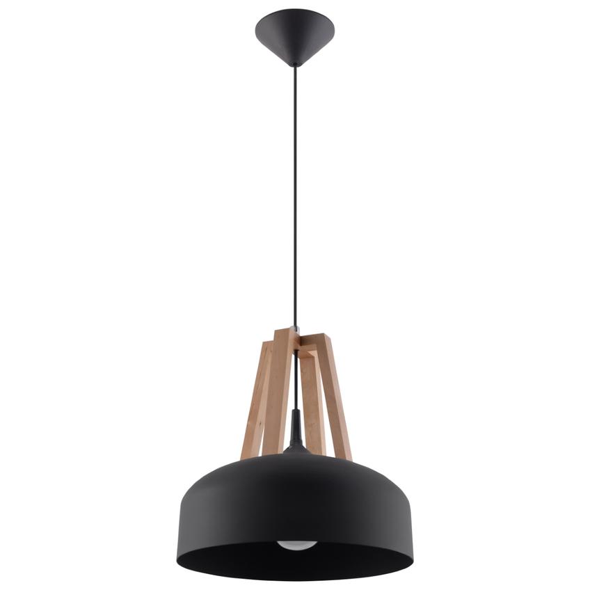 Sollux Lampa wisząca CASCO czarna/naturalne drewno SL.0390