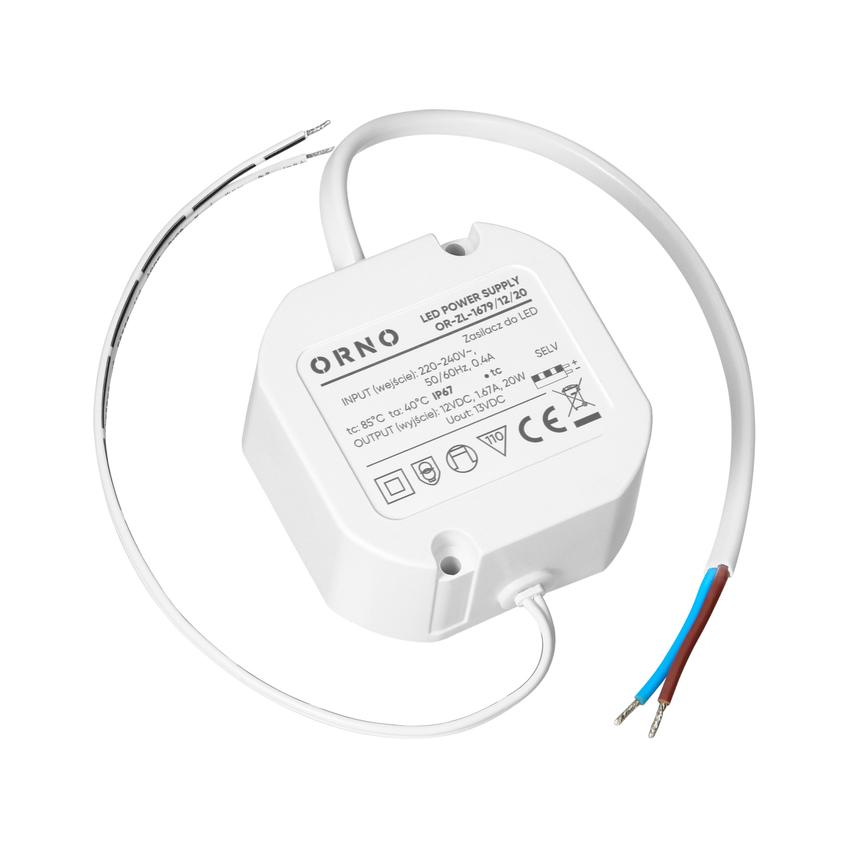 Zasilacz LED, dopuszkowy, 12V, 20W, IP67, plastikowa obudowa OR-ZL-1679/12/20 ORNO