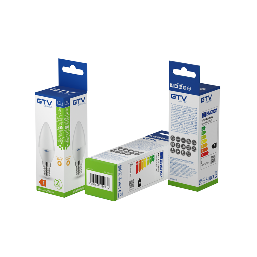 ŻARÓWKA LED, C30,   3 LED SMD 2835, CIEPŁY BIAŁY, E14, 3W, AC220-240V, KĄT ŚWIECENIA 160*, 200LM