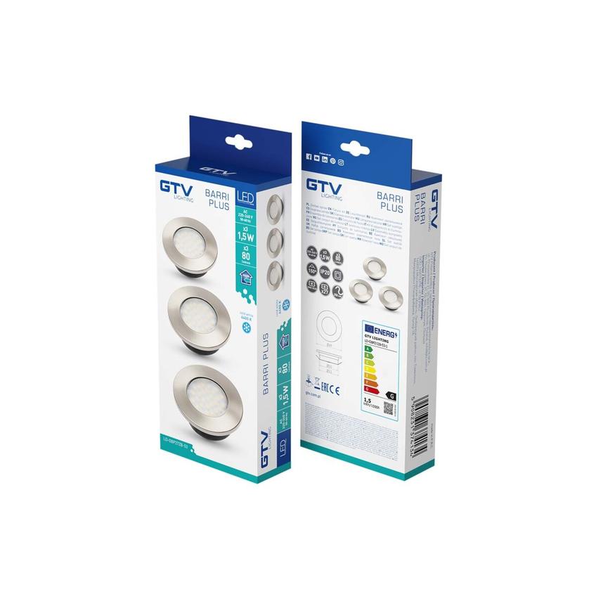 GTV ZESTAW LEDOWY BARRI PLUS, 3X OPRAWA OKRĄGŁA WPUSZCZANA 27 LED 3528SMD, ZIMNY BIAŁY, AC 230V, 1,5W LD-OBP27ZB-53 GTV Poland