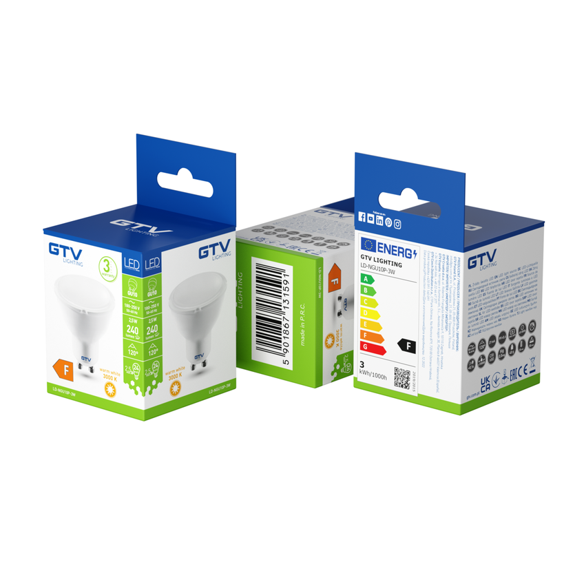 Żarówka LED GU10 3W 220lm ciepłobiała 230V 120st. GTV LD-NGU10P-3W GTV Poland