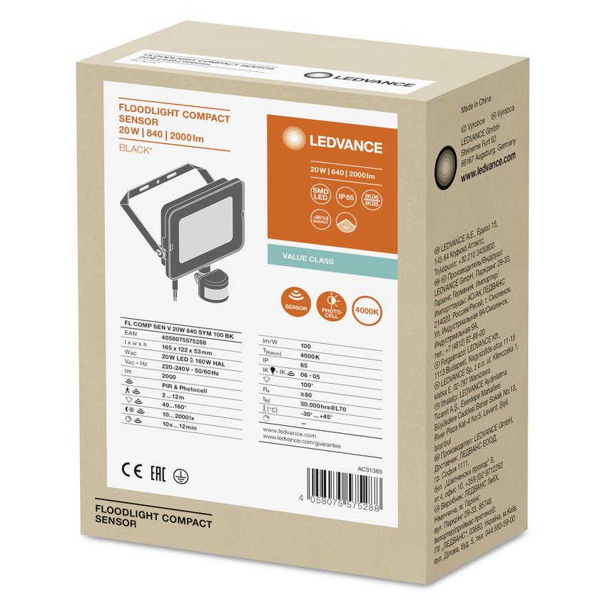 Naświetlacz FLOOD COMPACT SENSOR V 20W 840 SYM 100 black