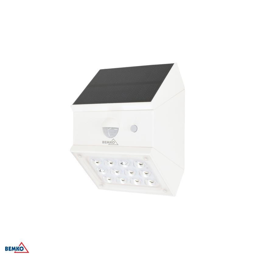 NAŚWIETLACZ LAMPA SOLARNA LED 3 barwy świecenia RUBIC 2,5W 300lm 3000/4000/6000K IP65 BIAŁA Czujnik C83-SOR-002WH-CCT-PIR BEMKO