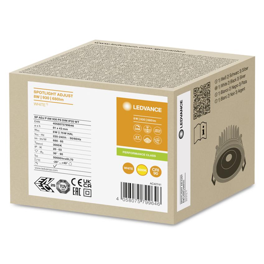 Oprawa SPOT ADJ P 8W 930 PS DIM IP20 WT