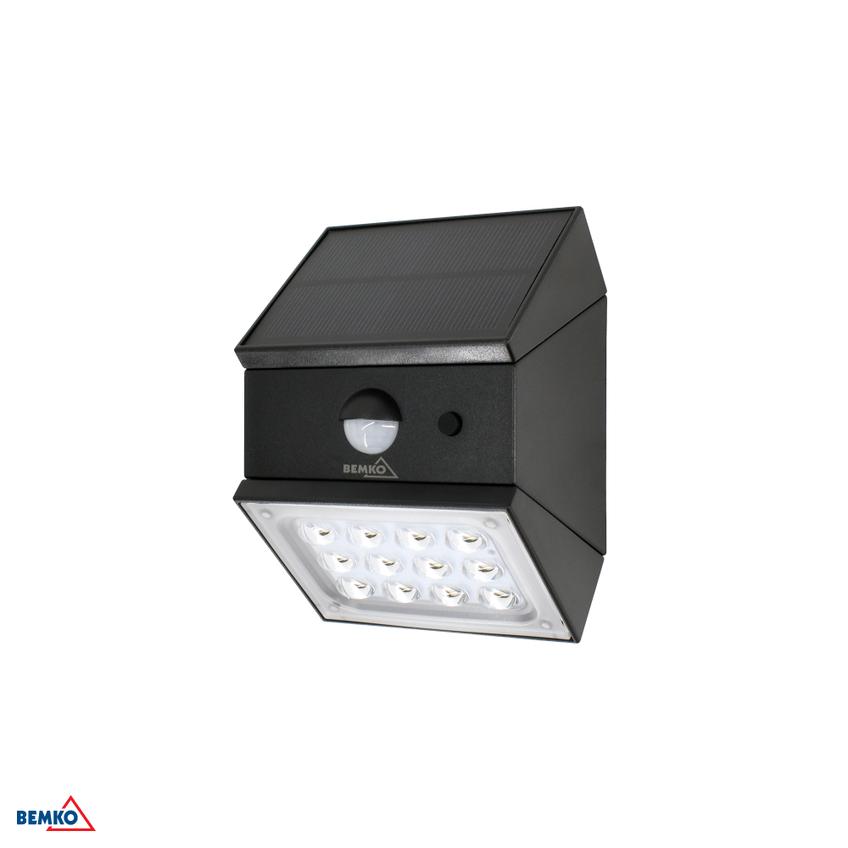 NAŚWIETLACZ LAMPA SOLARNA LED 3 barwy świecenia RUBIC 2,5W 300lm 3000/4000/6000K IP65 CZARNA Czujnik C83-SOR-002BL-CCT-PIR BEMKO