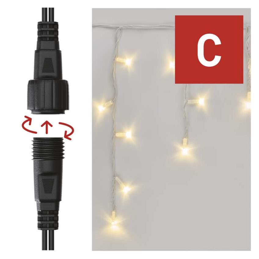 Lampki choinkowe łączone Profi sople 50 LED 3m ciepła biel biały przewód IP44 timer D2CW02 EMOS