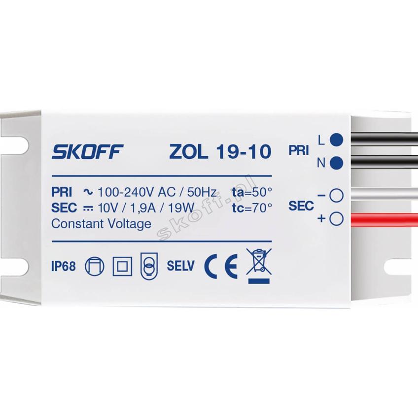 Zasilacz typ ZOL19-10 | 100 - 240 V AC / 10 V DC | 50 Hz | 1,9 A | 19 W | IP 68