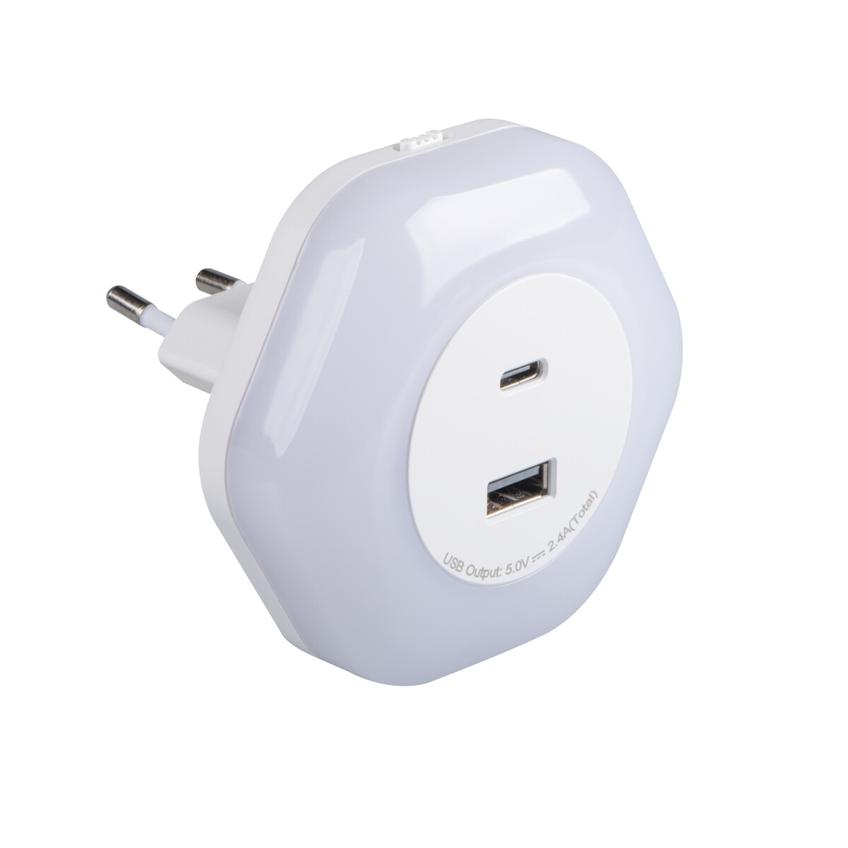 BOLA LED 2xUSB WW W Lampka wtykowa z gniazdem BOLA LED 2XUSB A/C WW W barwa ciepłobiała 3000K kolor 37397 KANLUX