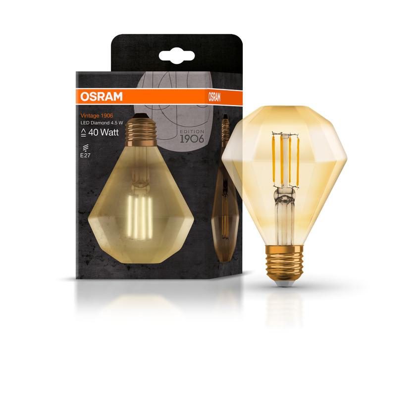 Lampa LED Vintage 1906 CL DIAMOND Filament szkło przezroczyste GOLD 40 non-dim 4,5W 825 E27