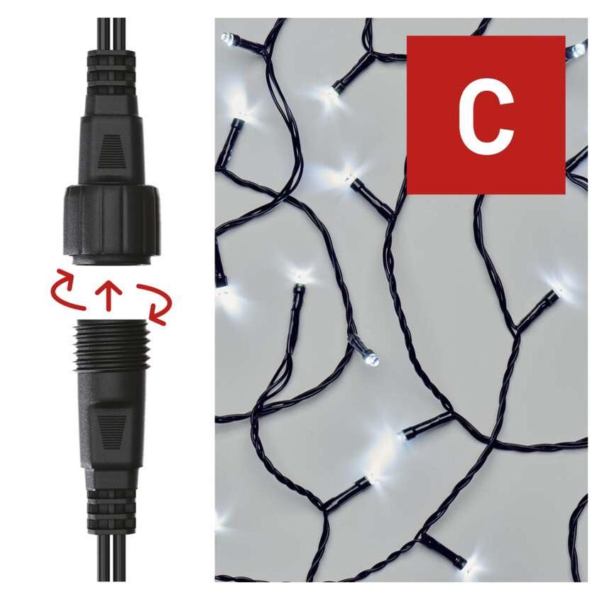 Lampki choinkowe łączone Standard łańcuch 100 LED 10m zimna biel IP44 timer D1AC03 EMOS